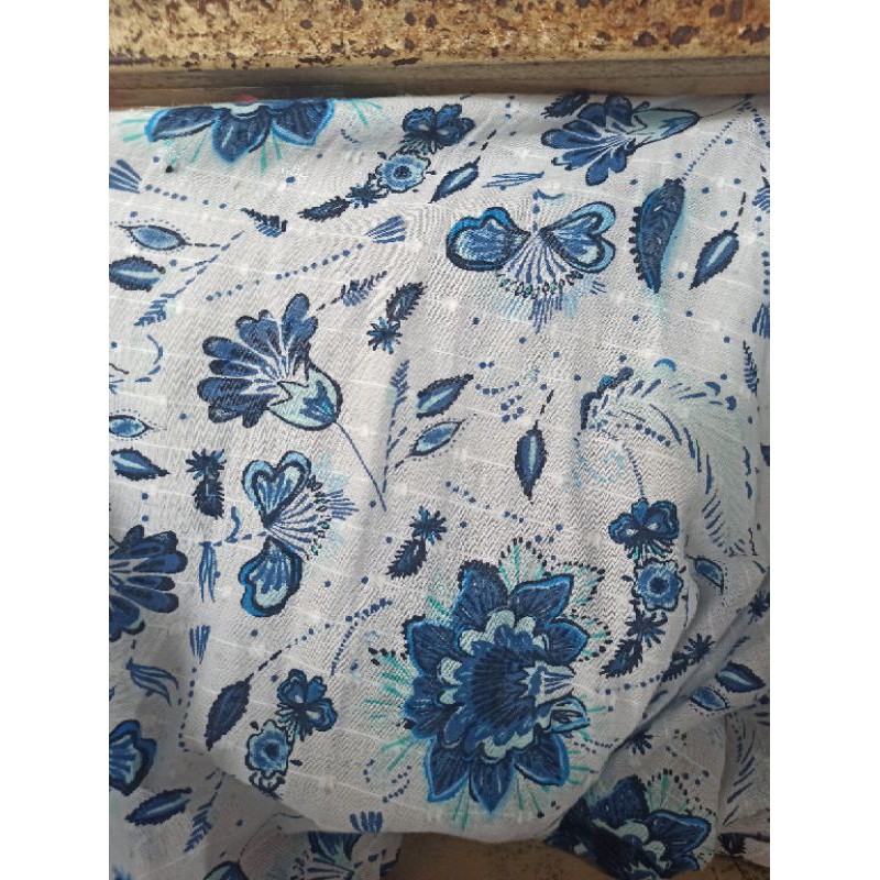 Kain katun Paris motif bunga kuning, orange, biru