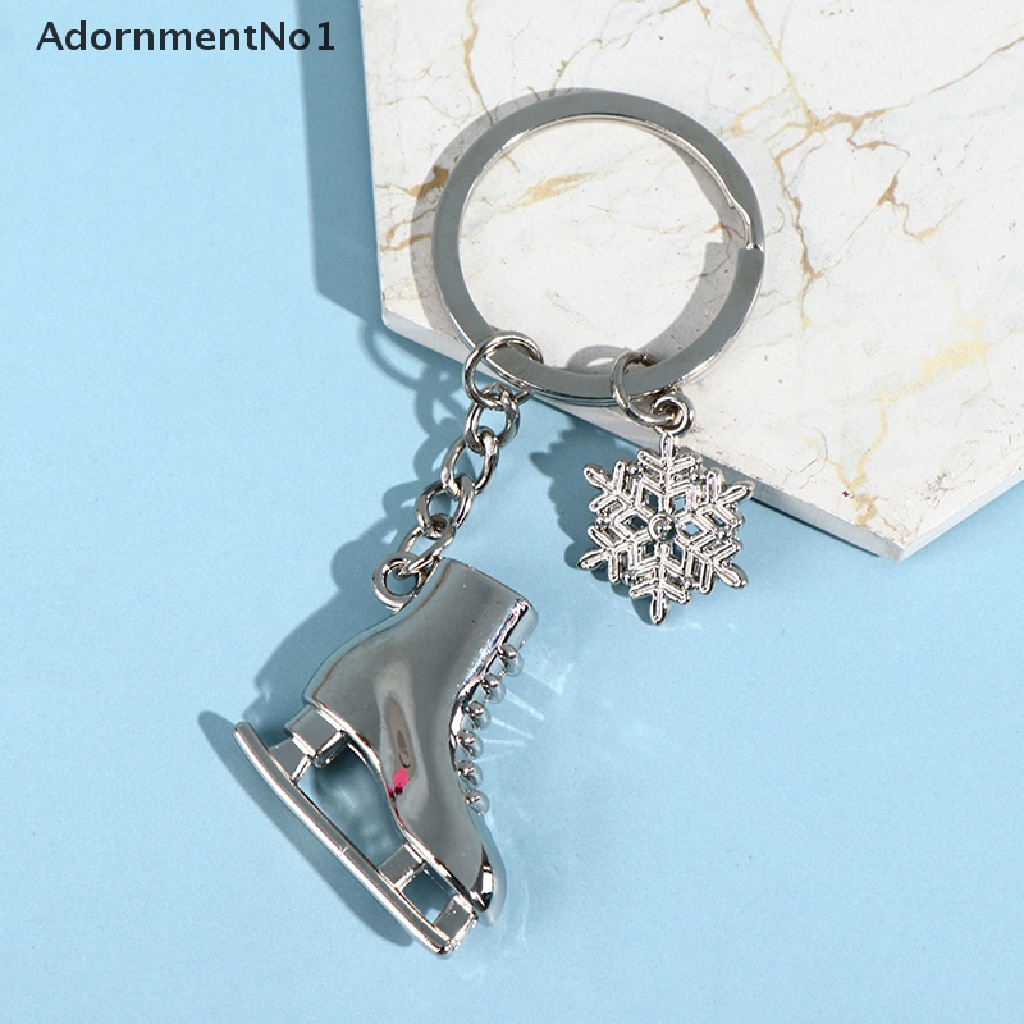 (AdornmentNo1) 1pc Gantungan Kunci Bentuk Sepatu Ice Skate / Snowflake Warna Silver