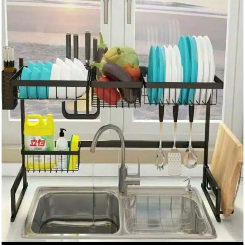 Rak Piring Wastafel 2 Susun 85 cm Anti Karat Rak Dapur Serbaguna