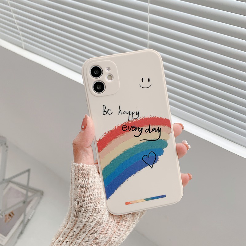 Be Happy Rainbow Soft Case iP iPhone 11 12 13 Pro Max 6 6S 7 8 + Plus SE 2020 X XR XS Max Nice Casing