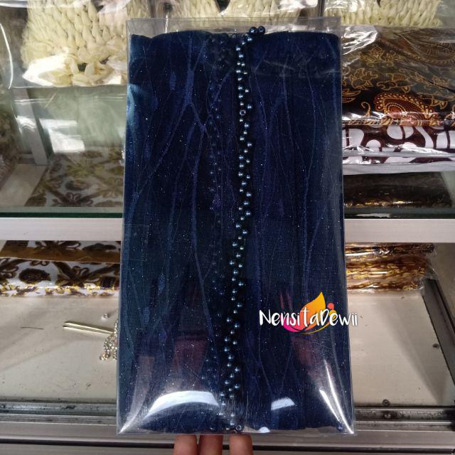 KERUDUNG PENGANTIN / VEIL MUTIARA MOTIF AKAR / VEIL MUTIARA POLOS / VEIL PENGANTIN-Navy (Akar)
