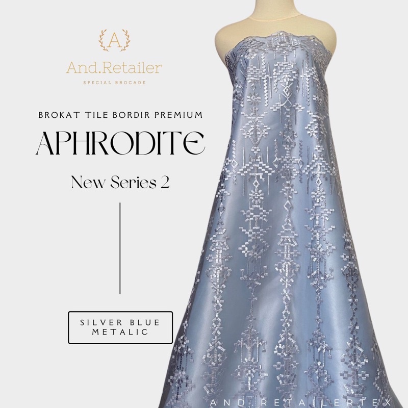 Bahan Kebaya Premium Etnik Tile Bordir Aphrodite Warna Silver Blue Metalic Design By Sapto