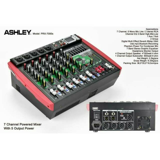 POWER MIXER 7 CHANNEL OUTPUT 5 CHANNEL ASHLEY PRX-7000S PLUS SUBWOOFER
