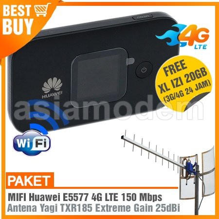 Paket Modem Wifi Huawei E5577 MAX Unlock 4G 3000MAH & Antena Yagi TXR185 Extreme Gain 25dBi Lengkap
