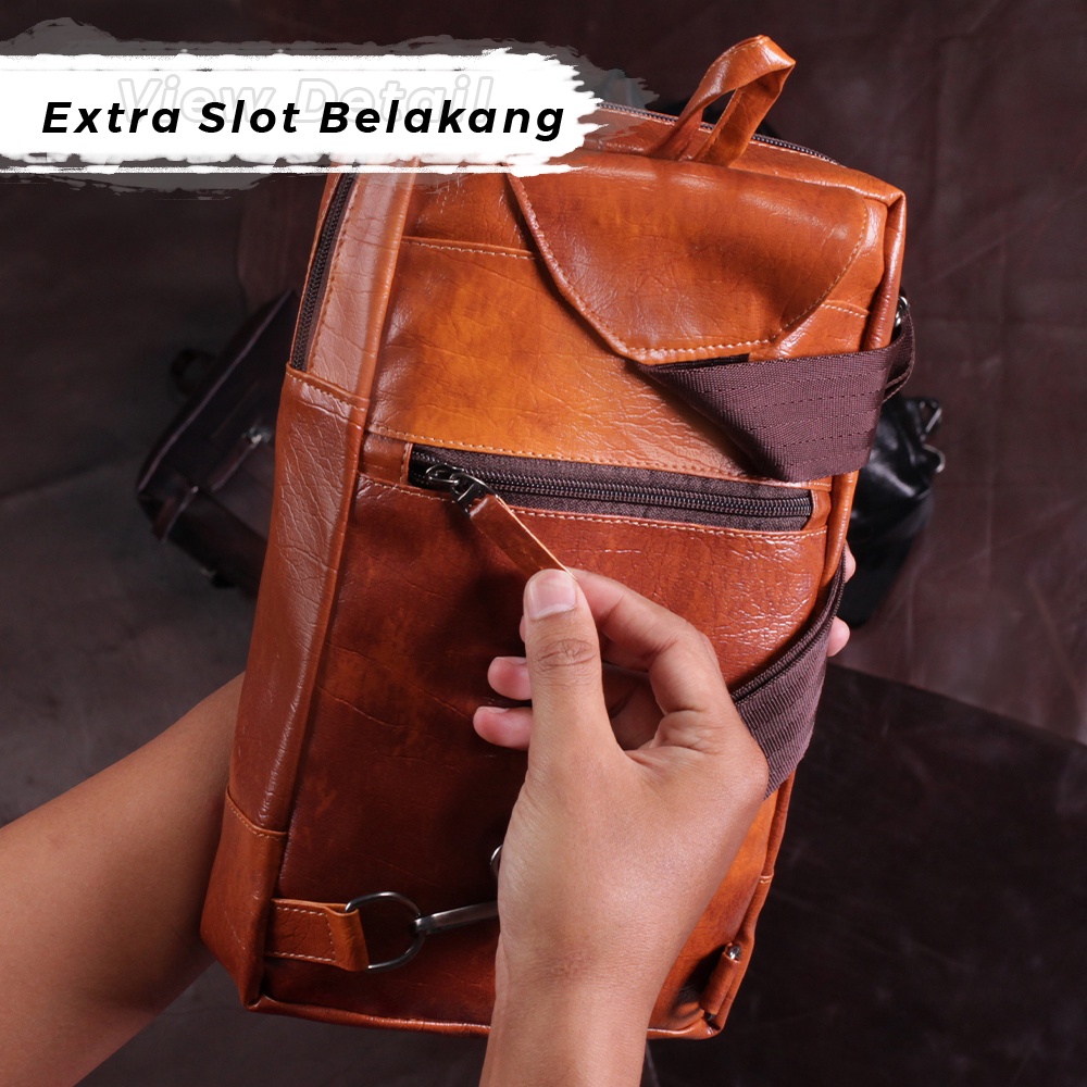 Tas Selempang Pria Kulit Asli Tas Slempang Pria Kulit PU Leather Slingbag ESL03 GARANSI ORIGINAL