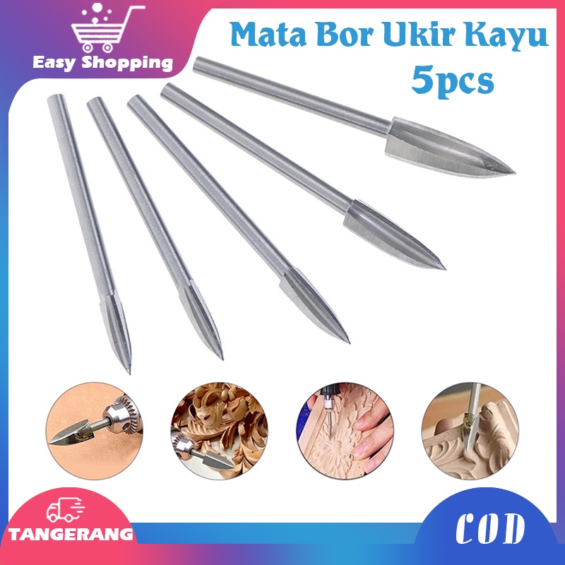 5pcs Mata Bor Ukir Kayu Elektrik Dengan / Wood Carving Drill Bit Milling Cutter