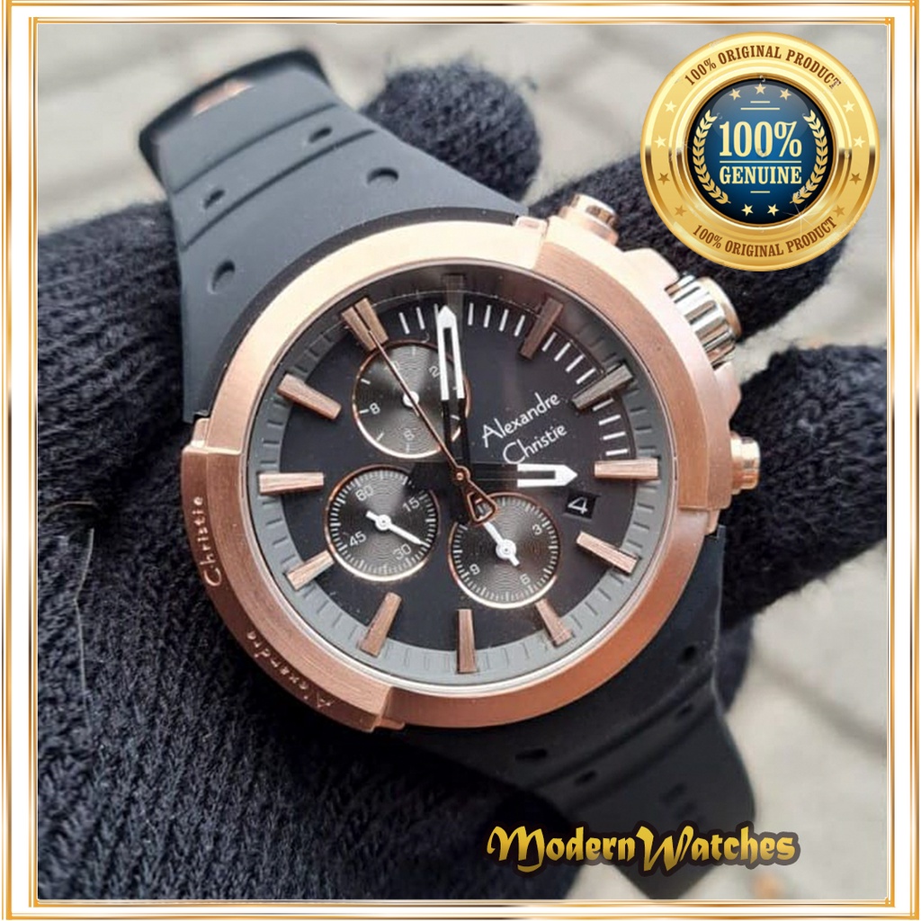 Jam Tangan Original Pria Alexandre Christie AC 6566 Terbaru Rubber Sporty Blue Black Biru Navy Hitam