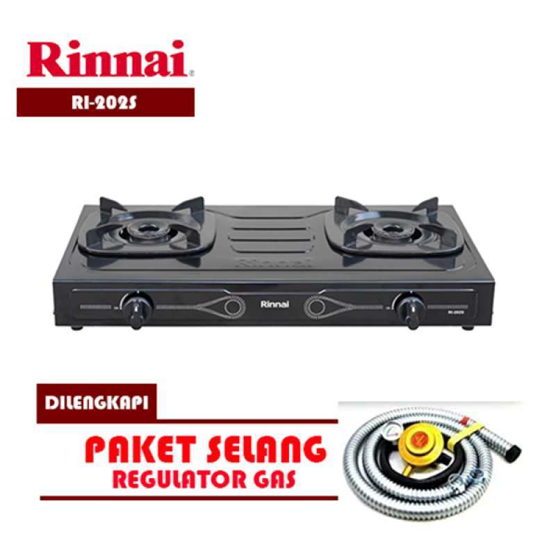 PAKET Kompor Gas RINNAI RI-202S Kompor Gas 2 Tungku Teflon FREE SELANG REGULATOR PROMO MANTAP