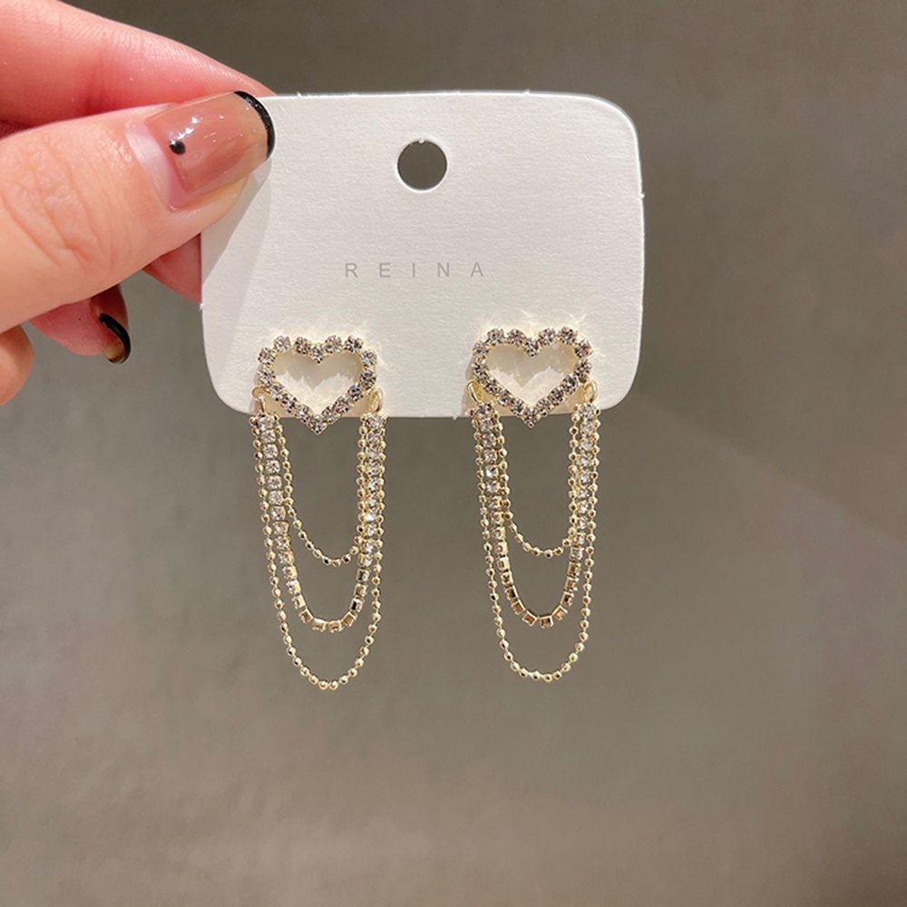 1 Pasang Anting Tusuk Gantung Sterling Silver 925 Desain Hati Hias Berlian Gaya Mewah Untuk Wanita