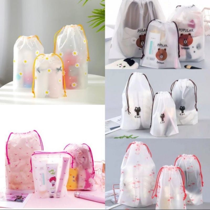 Travel Pouch Serut Motif / Tas Serut Waterproof / Tas Makeup / Tas Serbaguna