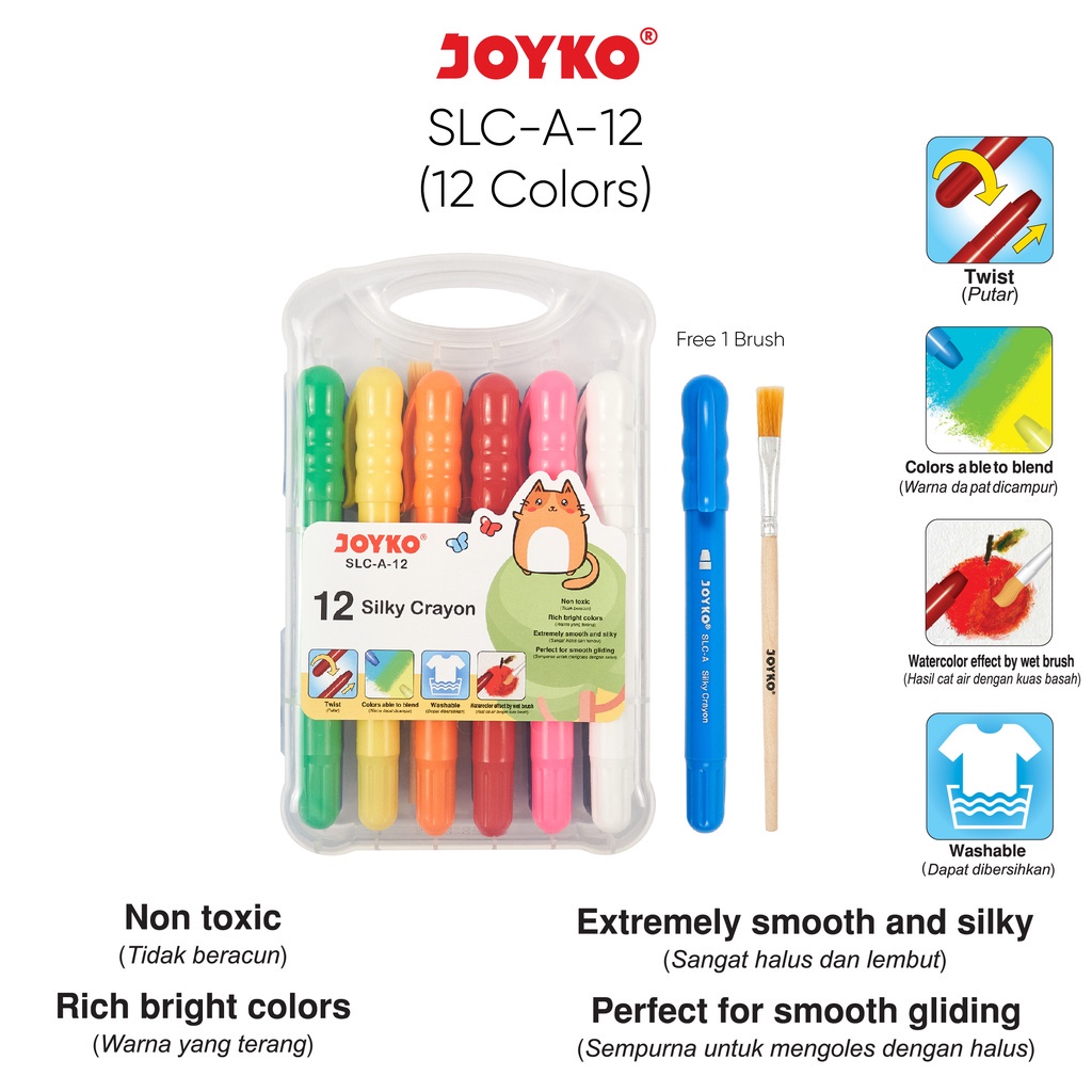 Silky Crayon Krayon Halus Joyko SLC-A-12 12 Warna Colors