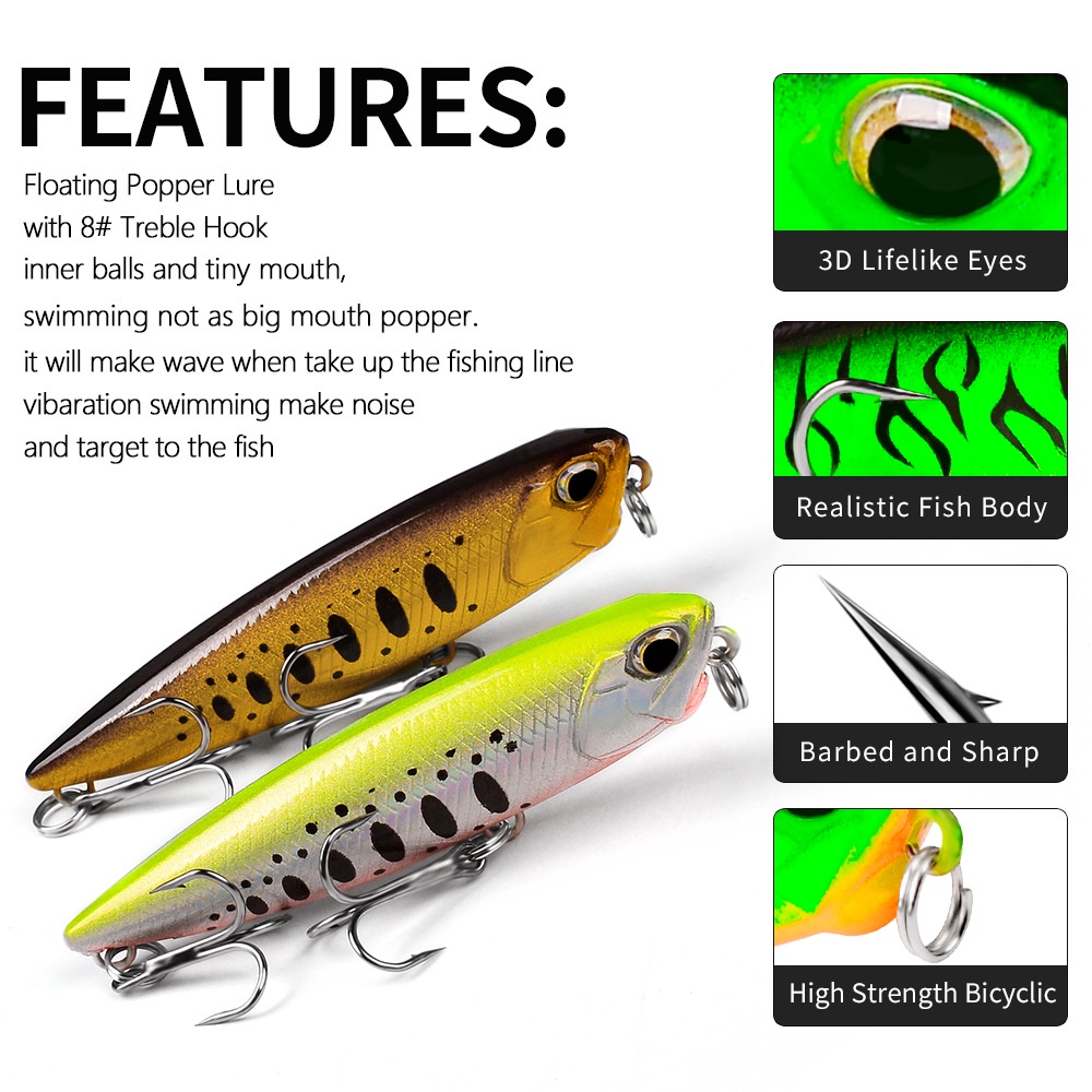 Umpan pancing pencil pensil WTD premium mancing casting permukaan ultralight floating fishing lure 6,5cm 5,5 gram