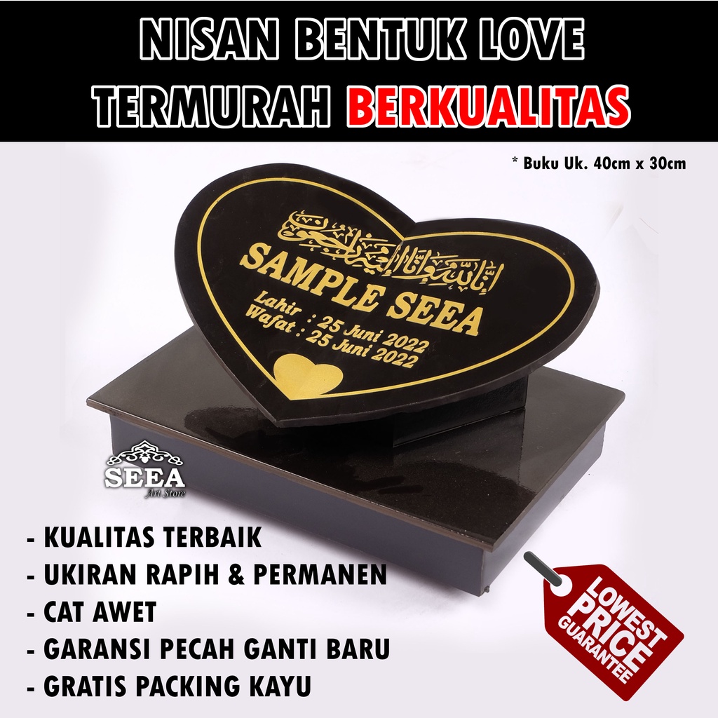 GARANSI   !!!  BATU  NISAN MAKAM KUBURAN MOTIF LOVE UKURAN + PACKING KAYU TERMURAH