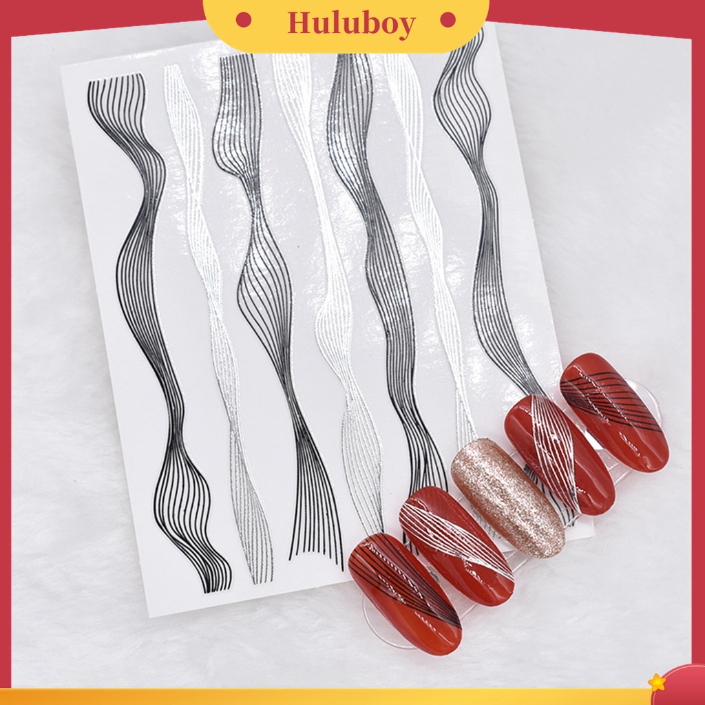 Huluboy Huluboy♡ Stiker Kuku 3D Motif Garis Gelombang Untuk Dekorasi Nail Art