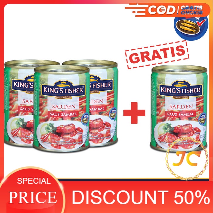 

[Ramadhan Sale Off 50%] King's Fisher Paket A 4 pcs Sarden saus Sambal 425g Makanan Kaleng