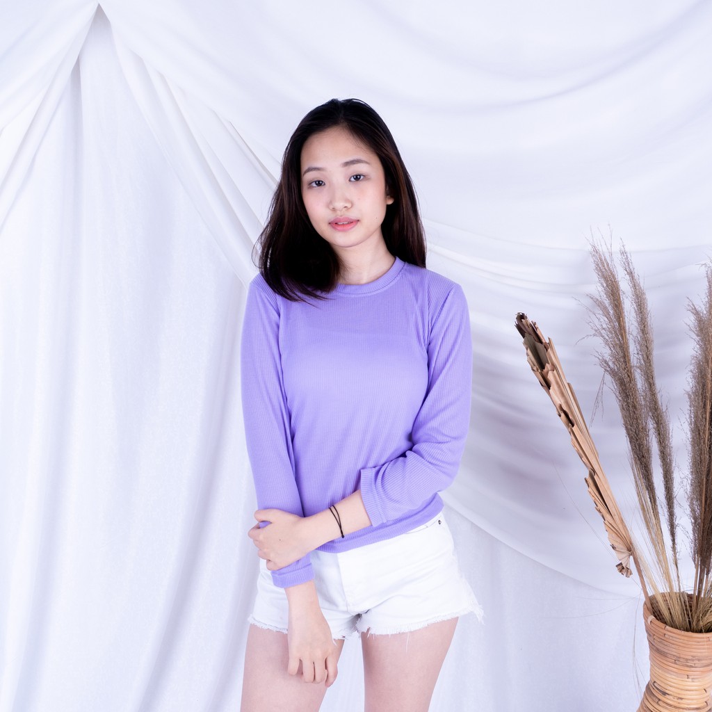 Kally RIB  - Longsleeve Rib Basic Sweater Premium Baju Lengan Panjang Wanita-UNGU