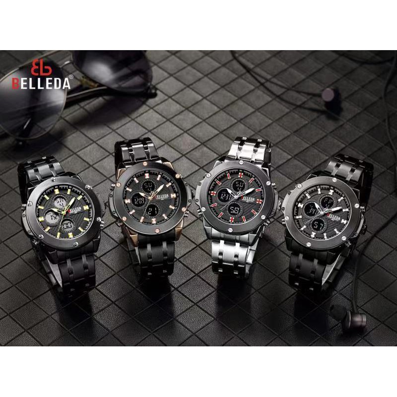 BELLEDA 9021 - Jam tangan pria sporty analog digital strap rantai stainless