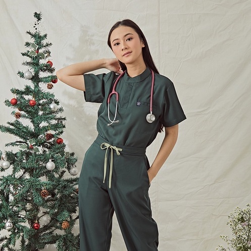 Baju Jaga MANDARIN SS - DARK GREEN Scrubs Theatre Blues Empirical Lengan Pendek