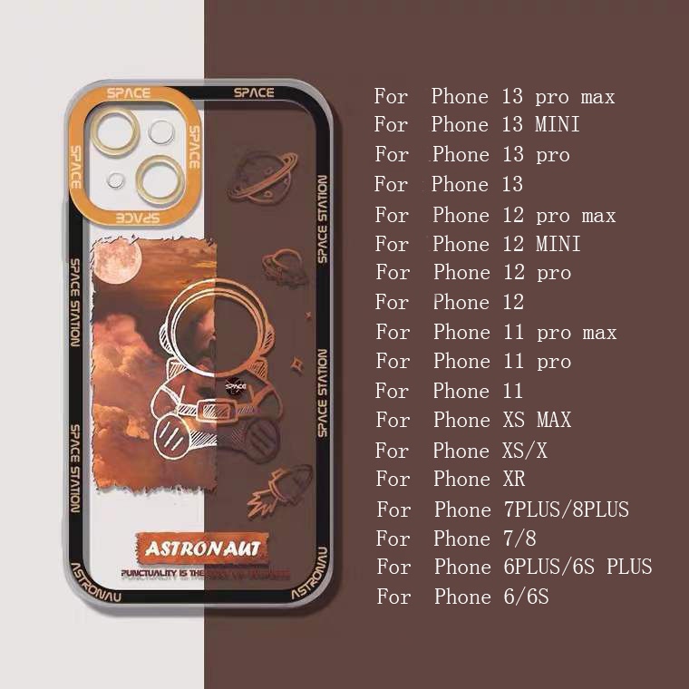 Soft Case TPU Transparan Motif Astronot Untuk Iphone 13 12 Mini 11 Pro X XR XS Max SE 2020 6 6S 7 8 Plus