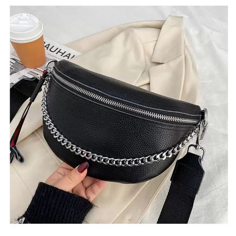 Tas Selempang Wanita Terbaru Tas Mini Tas Selempang Terlaris Waistbag Wanita Tas Pinggang Wanita Bahan Tebal Tali RAntai Tas Kekinian Ala Korea