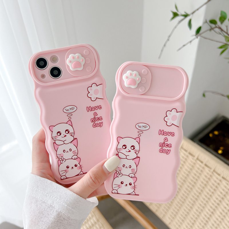 Soft Case Pelindung Kamera Motif Kucing Pink Untuk IPhone 11 12 13 14 Pro Max