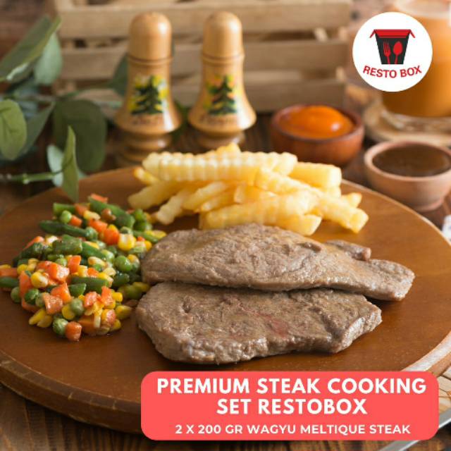 

Paket Premium Steak Wagyu Meltique 2 x 200 gram lengkap Restobox