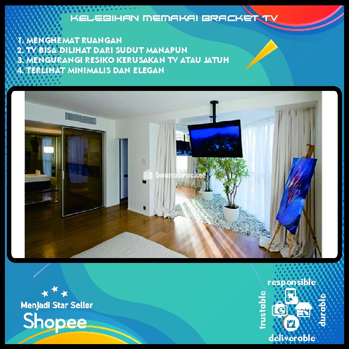 Bracket TV Ceiling Gantung 32 40 43 24 21 29 17 14 Inch Dijamin Cocok LED LCD 14 - 43 In Universal Breket TV Briket TV Braket TV Ceiling TV Ceiling Gantung TV Gantung Plafon TV Gantungan TV Tembok Tempelan TV Dinding BB1 Ceiling 1m