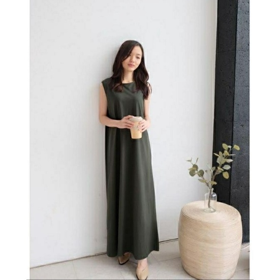 Gamis Tanpa Lengan - Inner Long Dres Tanpa Lengan Bahan Scuba ,Nyaman di Pakai Buat Daleman Cardigan