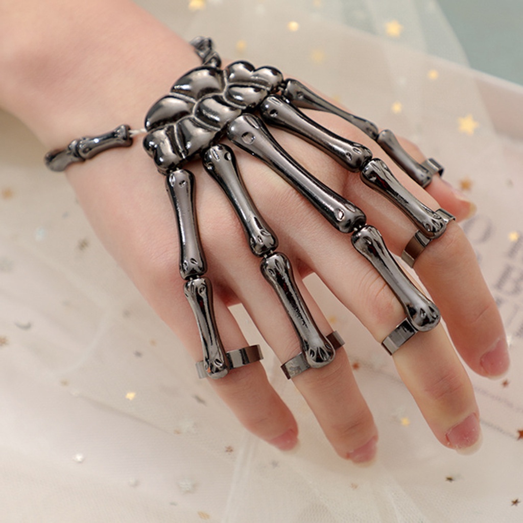 Hu Hu Hu Hu Hu Alat Bantu Pasang Kacamata♡ Gelang Tangan Elastis Bahan Alloy Motif Tengkorak Gaya Gothic Untuk Halloween