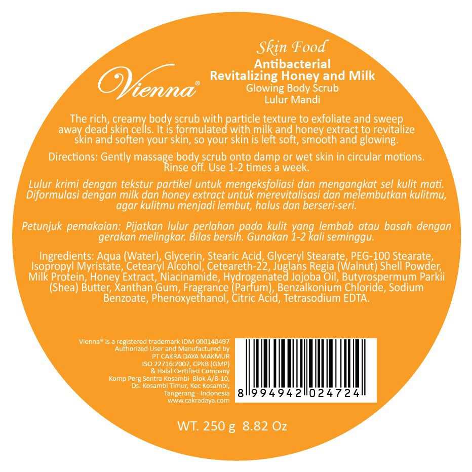 VIENNA GLOWING BODY SCRUB 250GR LULUR MANDI SKIN FOOD PERAWATAN