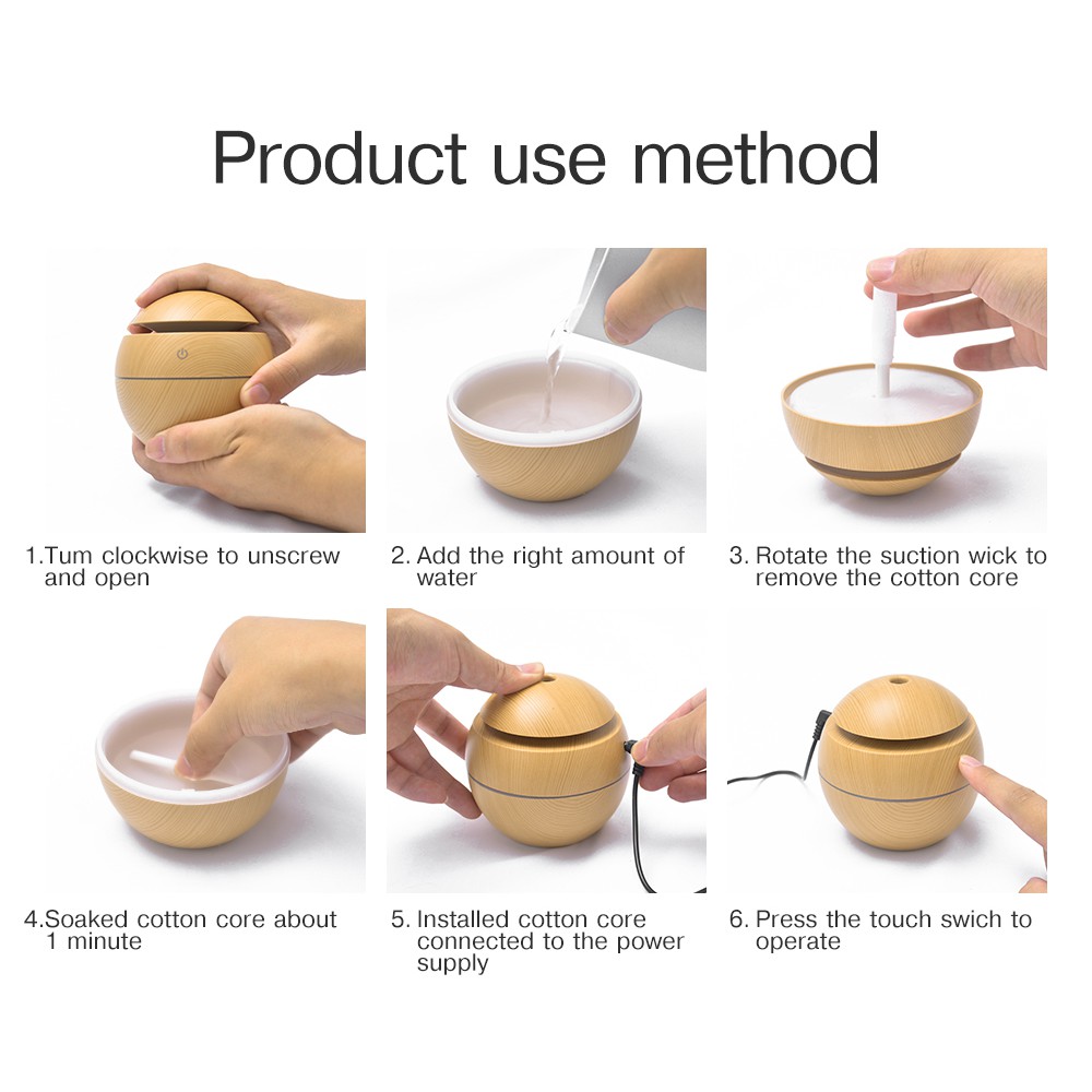 Aolida Air Humidifier diffuser Aromatherapy USB Oil Aromaterapi Pengharum Ruangan Cocok Untuk Mobil Dan Kamar Desain Kayu-3