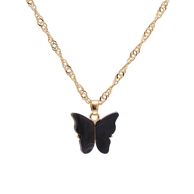 LRC Kalung Wanita Fashion Necklace Butterfly Resin Alloy Necklace K4359X