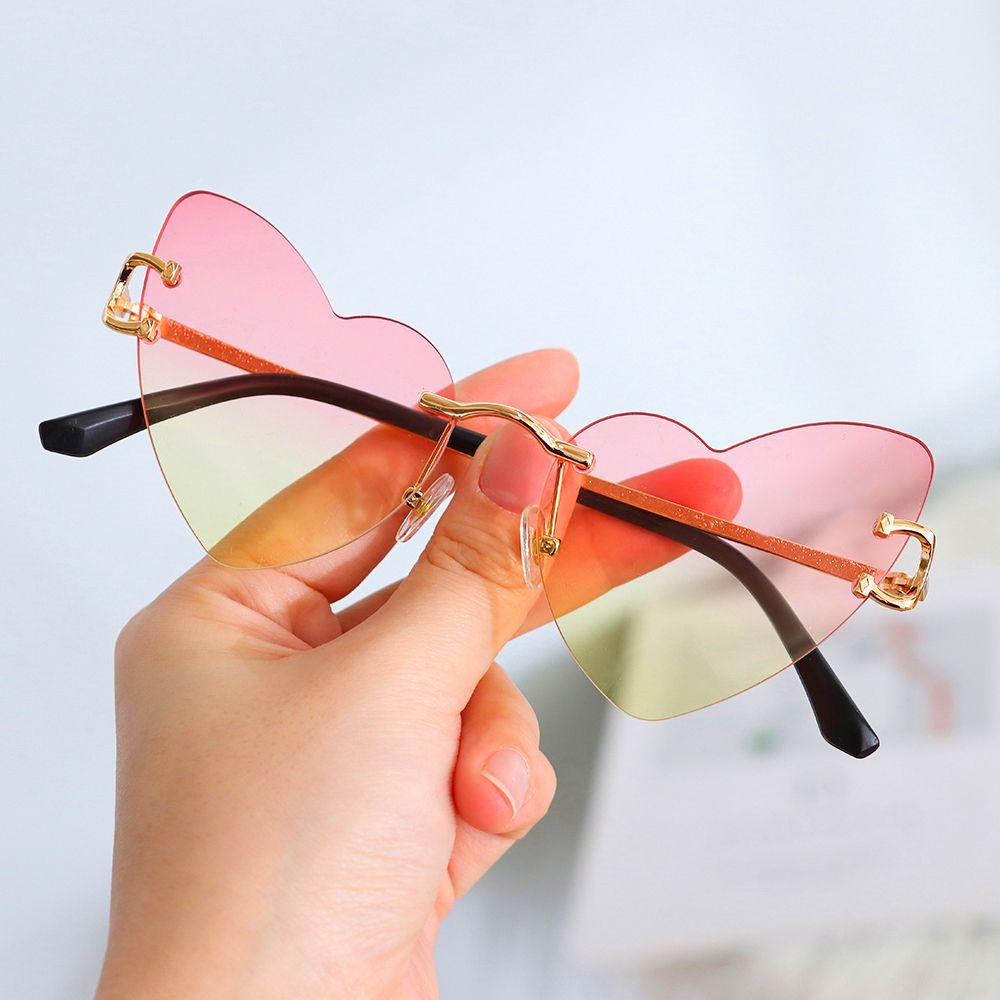 R-flower Rimless Sunglasses Vintage Wanita Trendy Eyewear