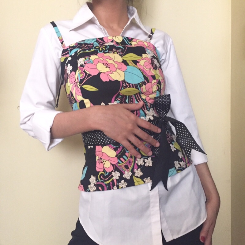 Camila corset tanktop, atasan wanita, baju wanita, tank top wanita, bunga bunga hitam, baju haram, b