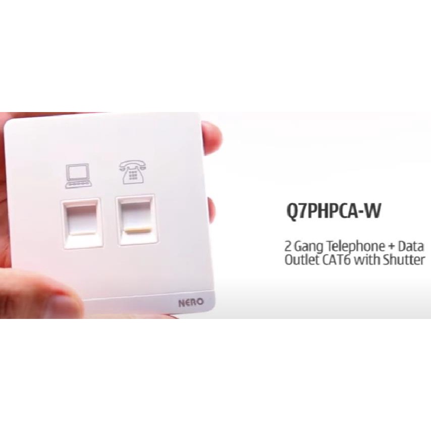 DECORA Q7PHPCA-White 2 Gang Telephone + Data Outlet CAT6 NERO