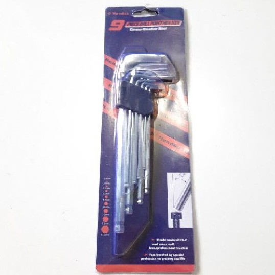 Kunci L set 9 pcs Ball Point Hex Key Long / Kunci L Panjang