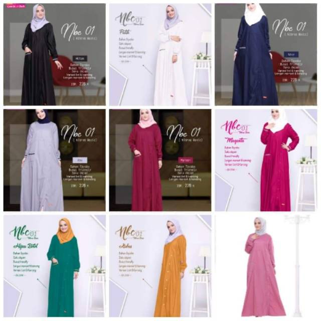 Gamis dewasa katun toyobo nibras nbc01 best seller warna polos  putih hitam navy