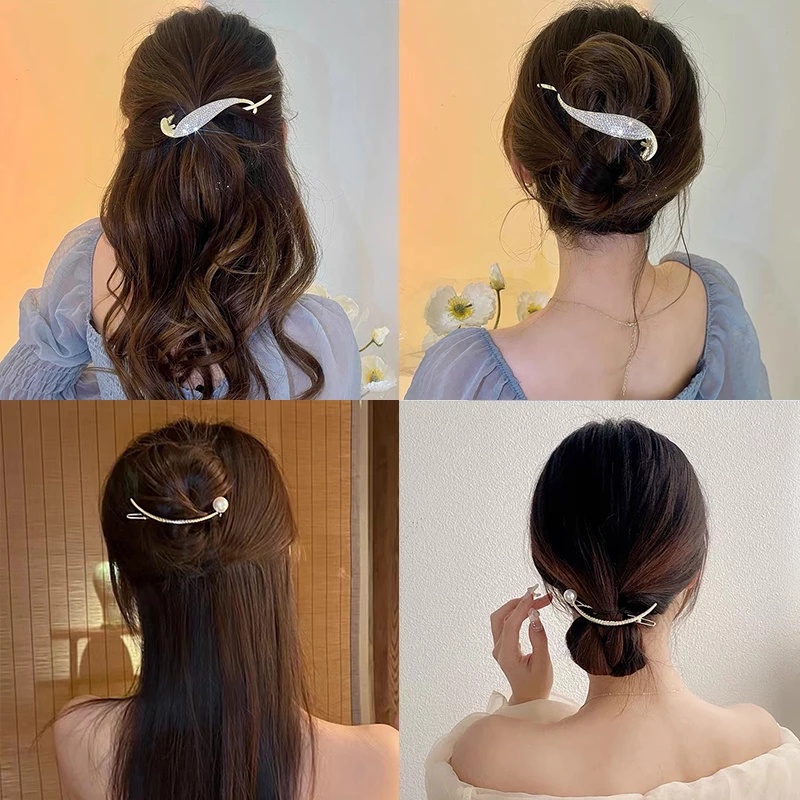 Jepit Rambut Bentuk S Aksen Mutiara Dan Berlian Imitasi Bahan Metal Untuk Wanita