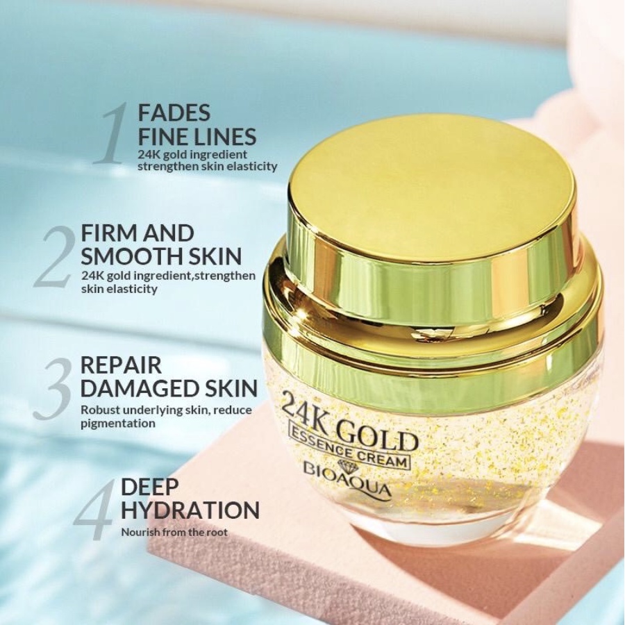 BIOAQUA 24K Gold Essence Cream / Skincare Day &amp; Night Perawatan Krim Wajah / Skin Brightening Anti Aging 50g ORIGINAL BPOM