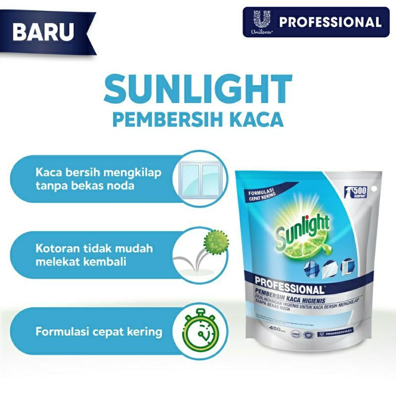 TERMURAH SUNLIGHT PRO GLASS CLEANER 450ml / PEMBERSIH KACA