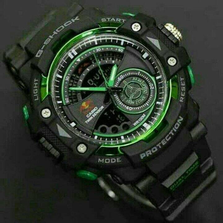 Jam Tangan G-Shock Dualtime Pria Sport Black List Hijau