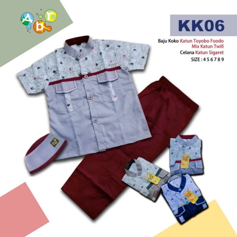 baju koko setelan anak muslim branded (ABR) ukuran usia 4-10 tahun