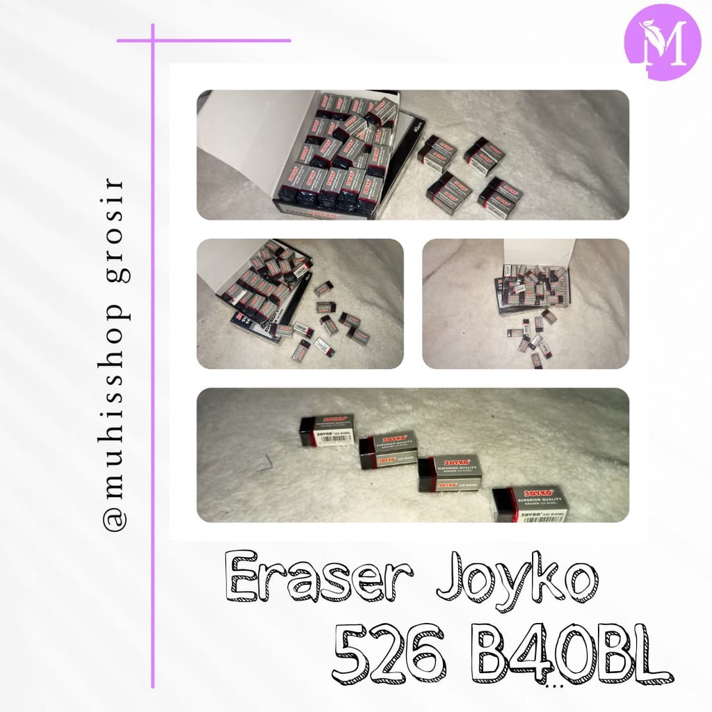 Eraser Joyko Hitam Kecil 526 B40BL /Penghapus Pensil Stip Joyko Hitam  Besar Eraser Putih Kecil Warn