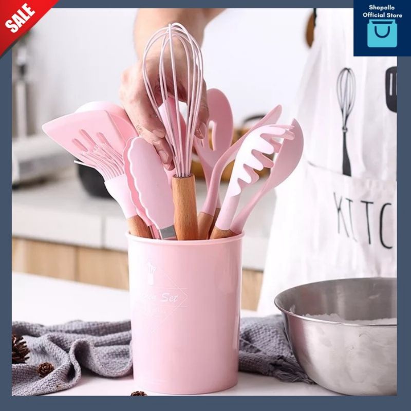 Alat Masak Sehat Tahan Panas Silicone Kitchen tools Set Spatula Silikon BPA-Free 12pcs Tetangga VS Silicone Utensil Set 12pcs Peralatan spatula silikon sutil KITCHEN SET