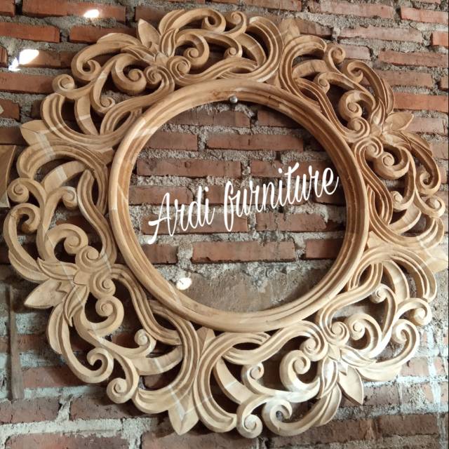 Bingkai ukir kayu jati hiasan dinding figura kaca cermin dekorasi tembok