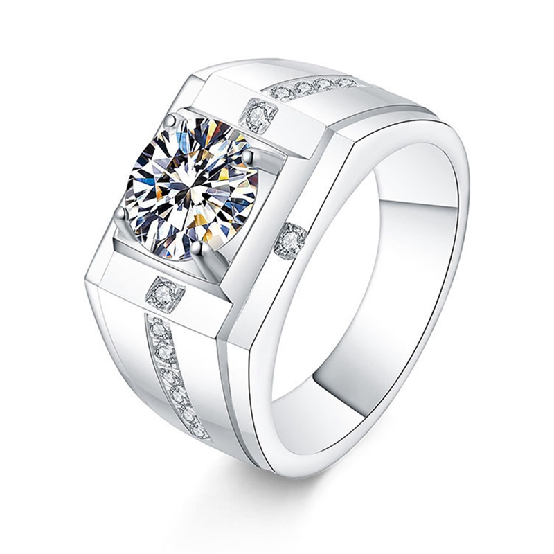 Fashion Jewelry Opening Adjustable Square Silvery Ring Inlay Round Cross Zircon Wedding Hight Grade Ring For Men