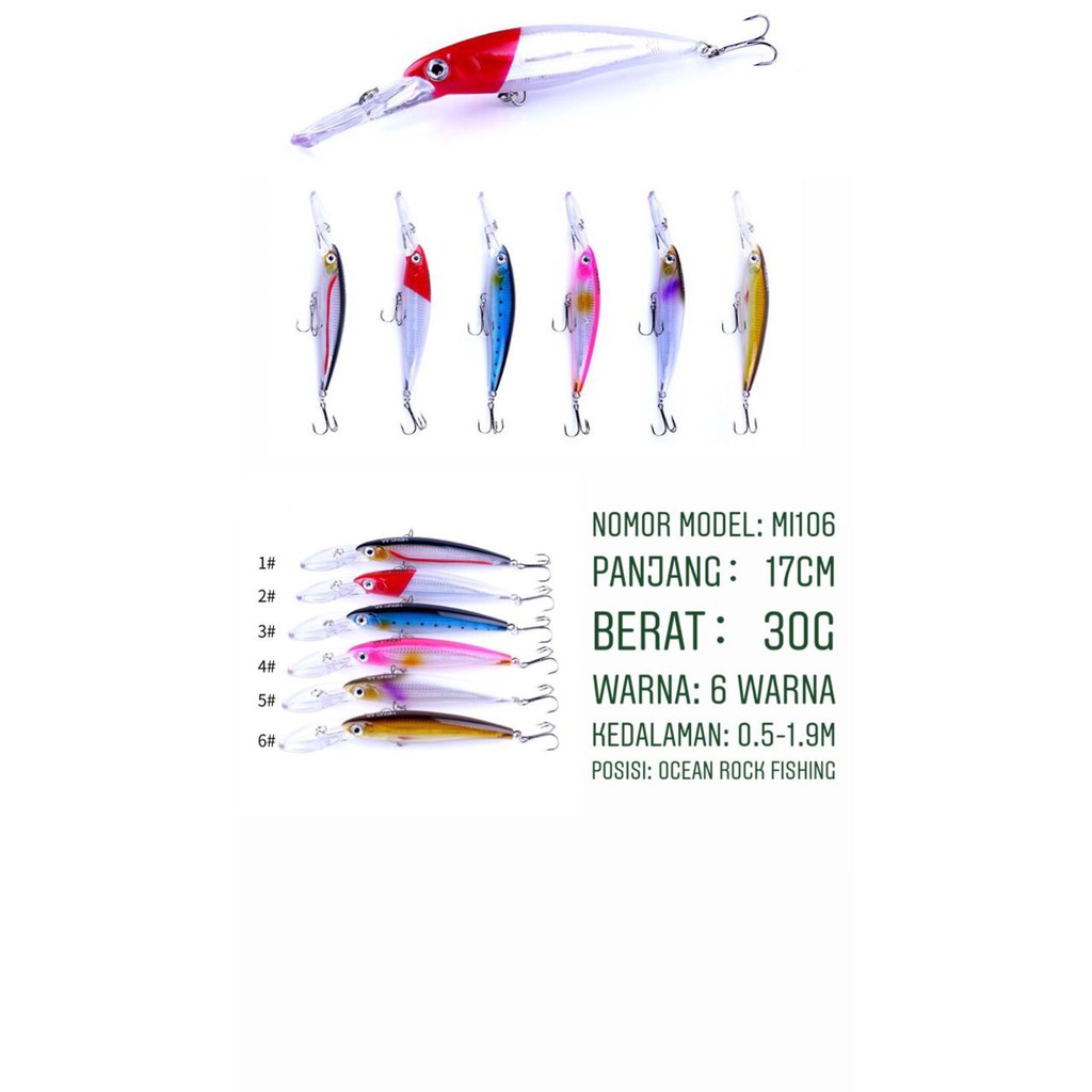 UMPAN MINNOW 17cm/30gr MI106 LURE UMPAN PANCING MANCING MANIA ISTANAPANCINGTTE