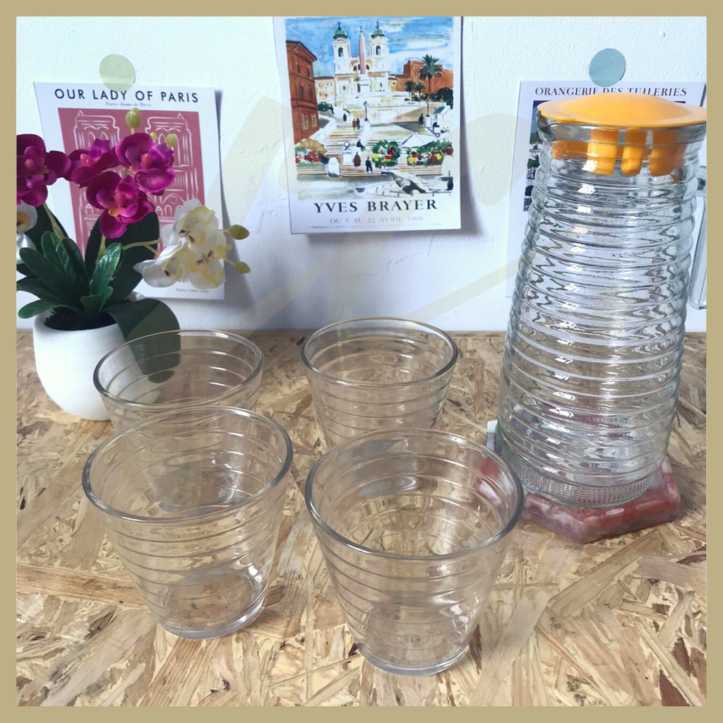 Korean Impor Glass Set Gelas Kaca + Teko Beling Polos Motif Teacup Harga Grosir Termurah