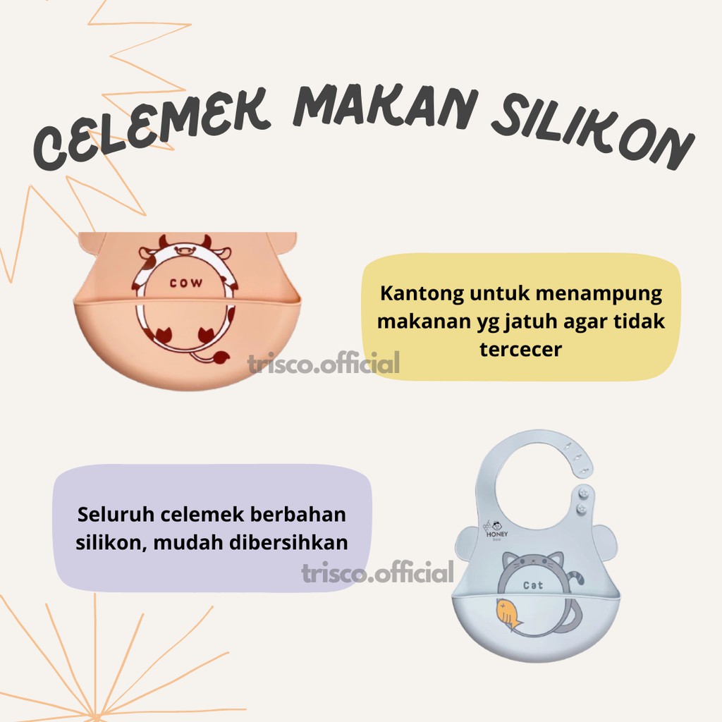 Trisco Celemek Makan Bayi Bib Silikon Karakter Premium Jombang