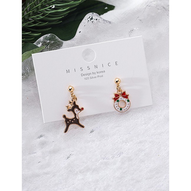 LRC Anting NATAL Fashion Christmas Tree Dripping Christmas Socks Bells Elk Earrings P22336